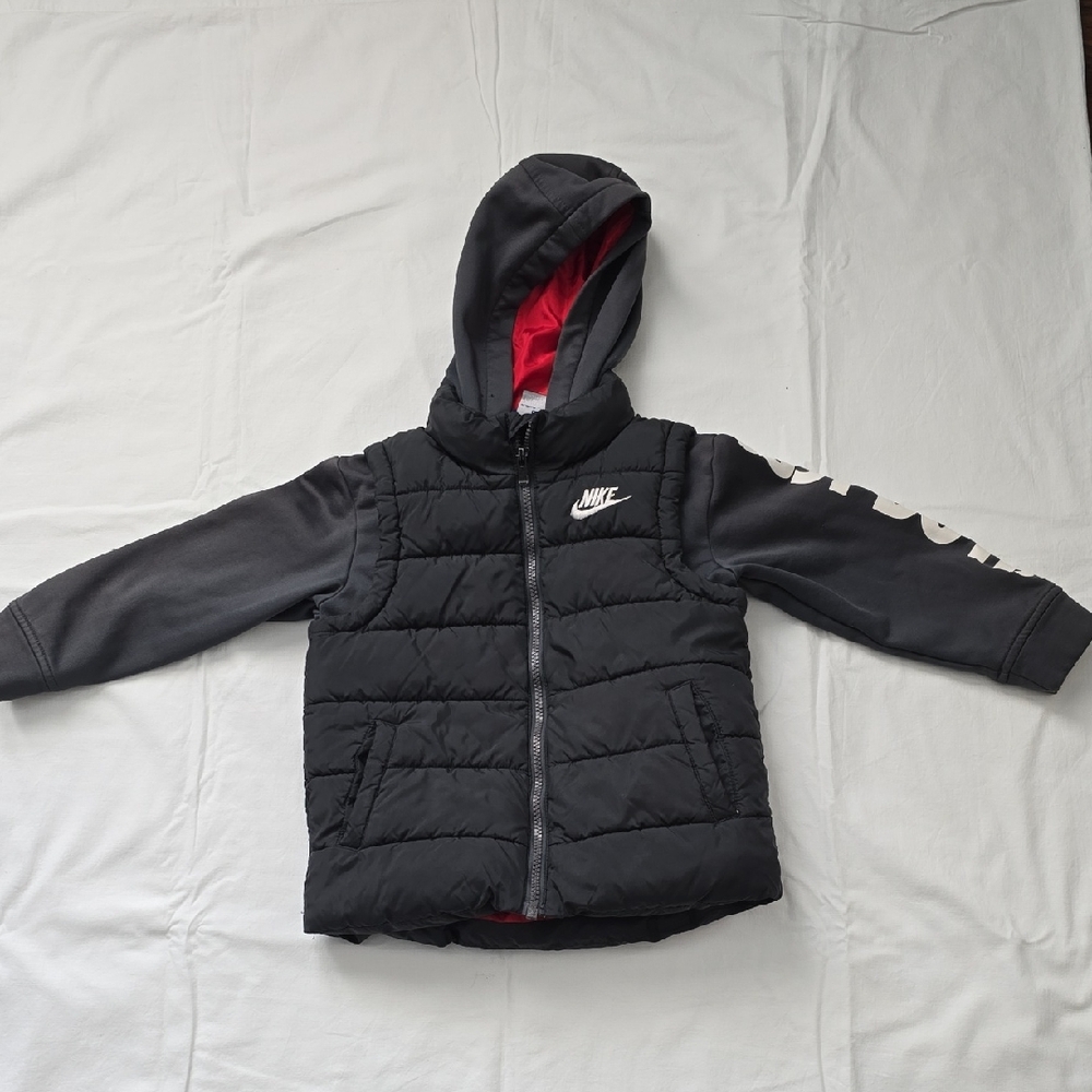 Nike Black and Gray Hooded Vest with Red Lining